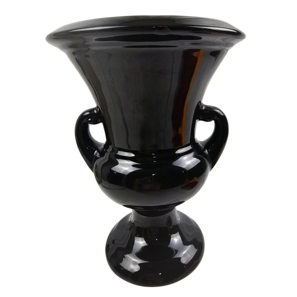 Haeger Potteries Black Gloss Ceramic Urn Vase Double Handle 744-05 Vintage 1999